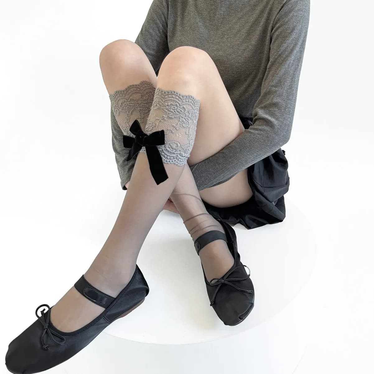 Lolita Ruffle Socks Stockings Summer Ultra-thin Transparent Nylon Long Socks Velvet Bow JK Lolita Knee Socks Thigh High Stocking