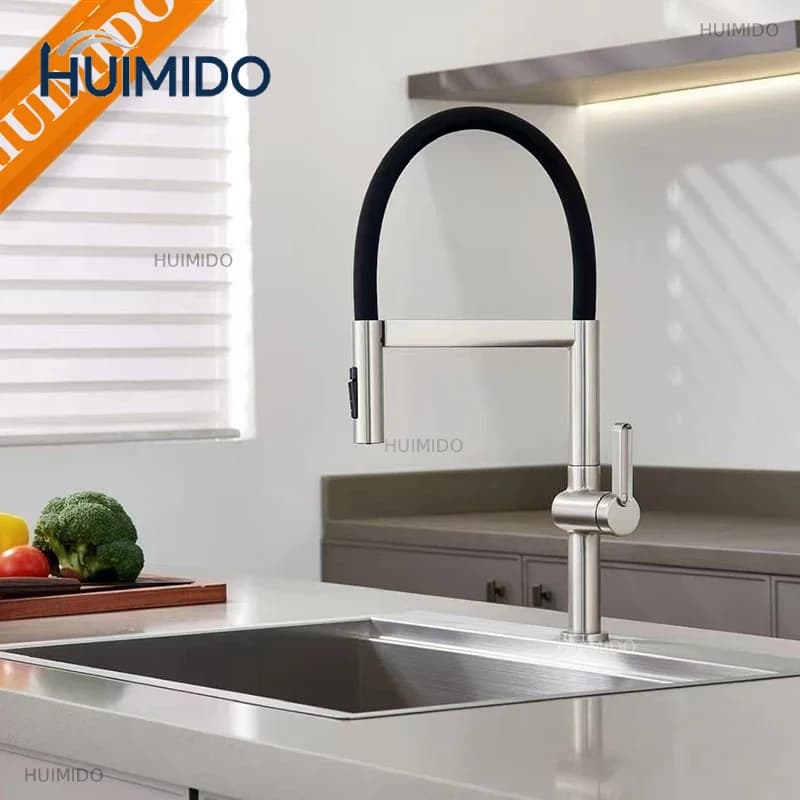Brushed Kitchen Faucet Sink Faucets Rubber Pull Down Stream Sprayer Taps Rotatable Kitchen Mixer Water Tap Hot Cold Crane