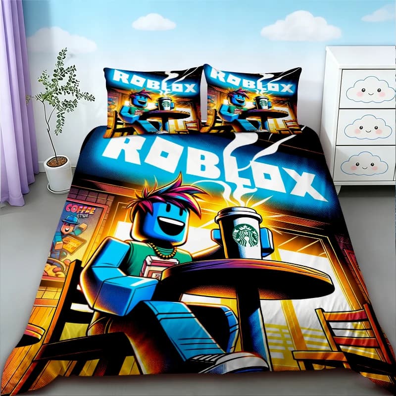 Copripiumino per Ragazzi, Set di Biancheria da Letto con Cartoni Animati Roblox, Copertura Morbida per Camere da Letto di Bambini e Adolescenti, Decorazione per la Casa, Regali di Compleanno
