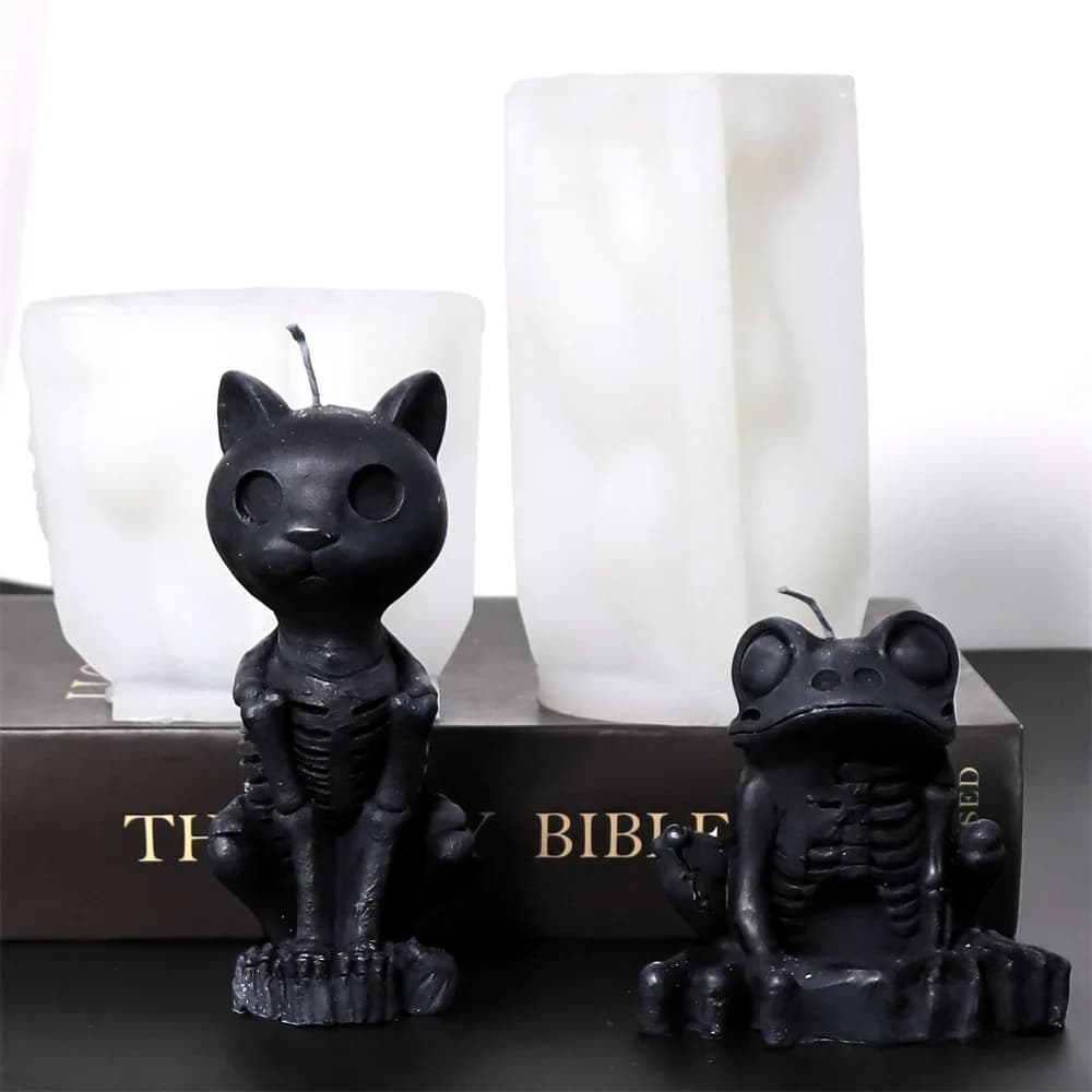 Stampo per candele in silicone con scheletro di Halloween, rana e gatto, fai da te, candela per aromaterapia, stampi in resina epossidica, forniture per candele