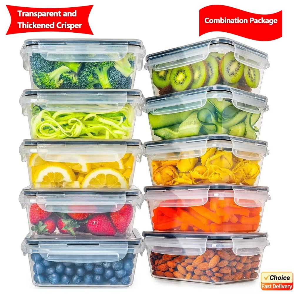 Set of 4-piece food containers with easy snappers (4 covers + 4 containers) - Airtight plastic containers for pantry