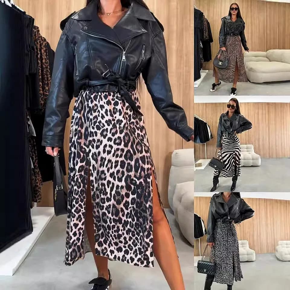 High Waist Split Printed Midi Skirts Women Fashion Spring Summer Bodycon Pencil Skirt Tops Matching Set Evening Dress