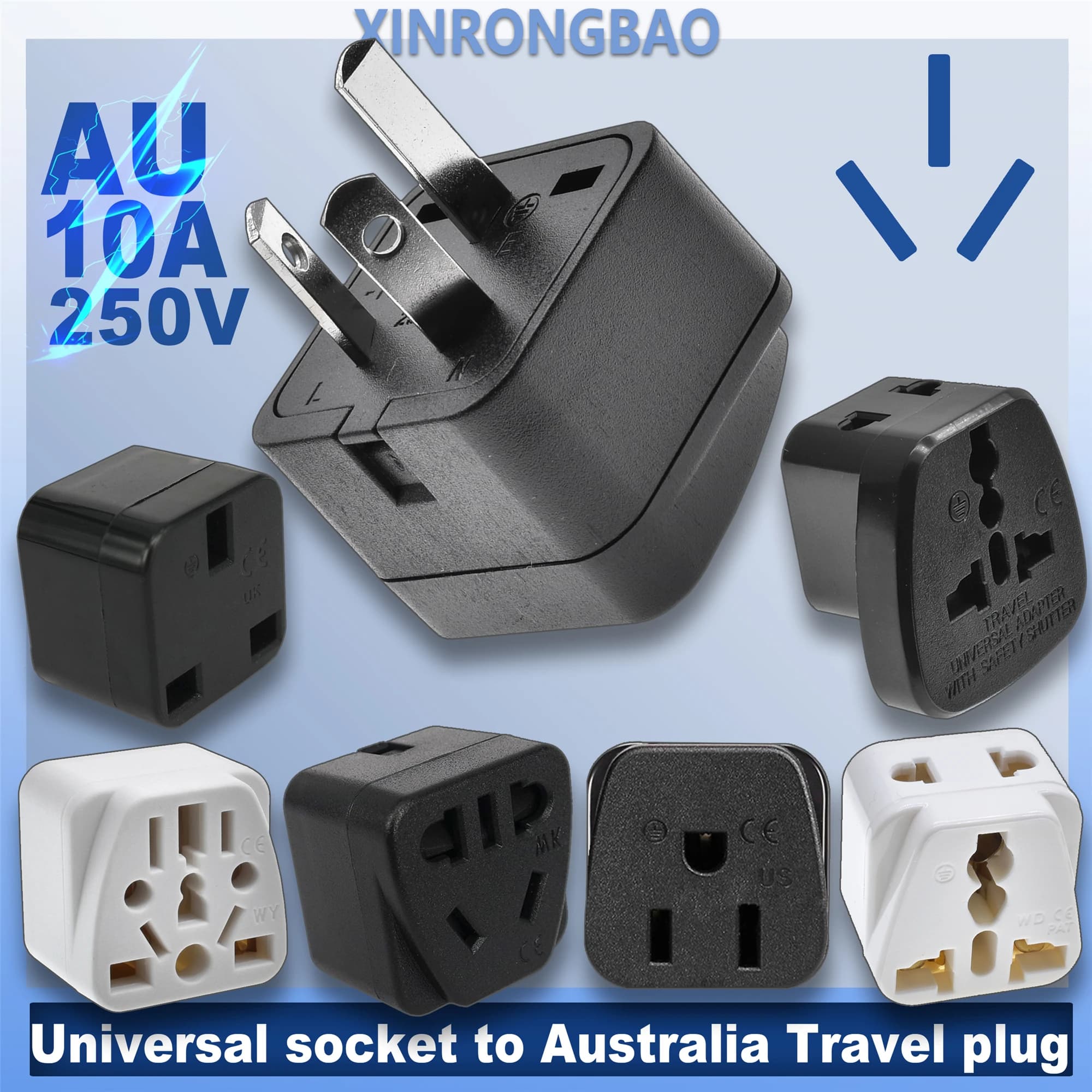 Adattatore da viaggio universale australiano/cina/nuova Zelanda, spina IEC tipo I US/EU/UK/Swiss/Italia/Giappone a AU Convertitore di potenza a 3 pin 10A