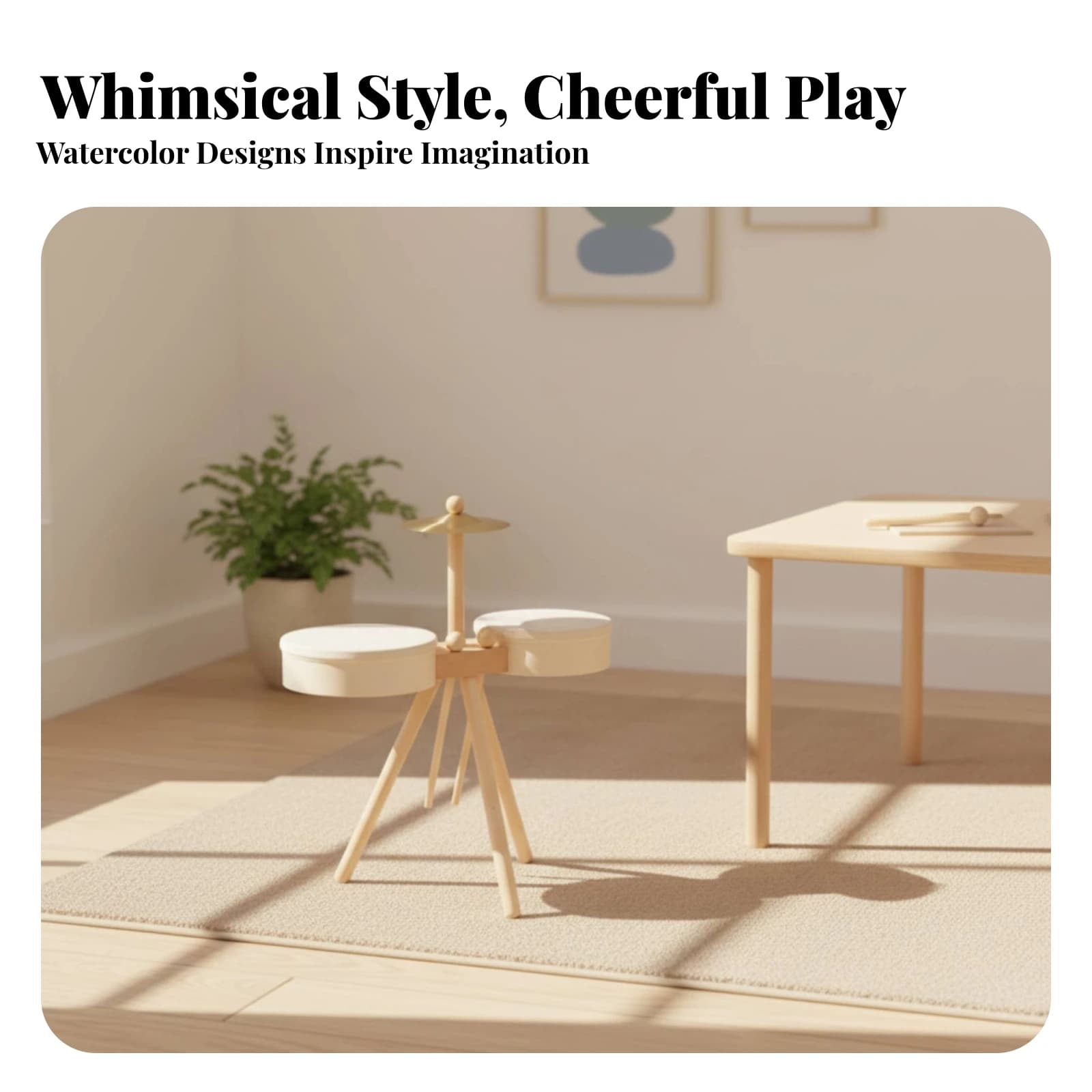 Wooden Drum Toy Natural Wood Finish Toddler Drum Kit Baby Musical Instrument Set Tripod Stand Cymbal for Toddlers, Pretend Play