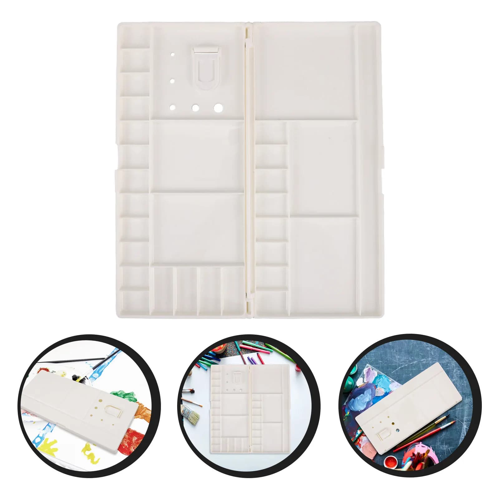 Large Folding Watercolor Palette Tray with Lid 30 Compartments Thumbhole Paint Mixing Tray for Gouache Acrylic Oil Colors