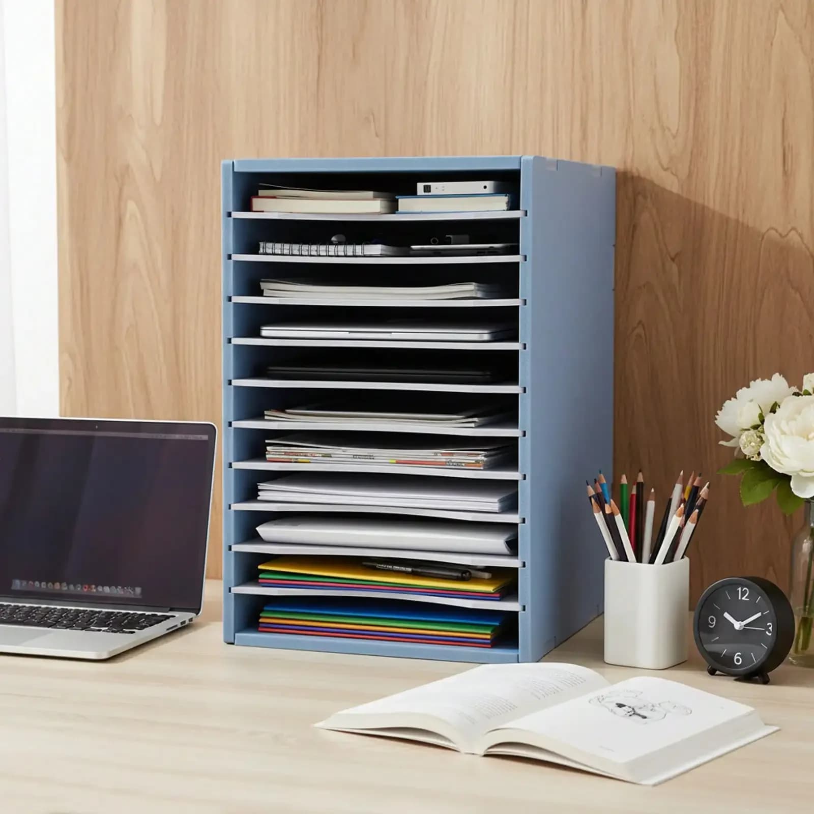 Organizzatore da Scrivania Verticale a 11 Scomparti, Portadocumenti Impilabile, Organizzatore per File da Scrivania, Porta Lettere da Scrivania