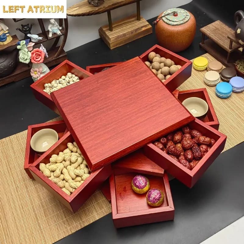 Home Retro Rotating Woodiness Storage Box Desktop Tea and Dried Fruit Box Multi Functional Rotating Jewelry Box