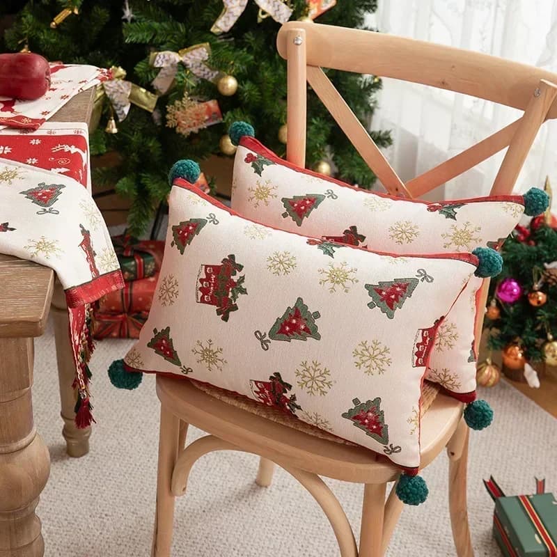 2025Jacquard Thread dyed Christmas pillow sheet Cartoon Alce Snowflake Embroidered Pillow Sheet Festival Cushions Decor Home