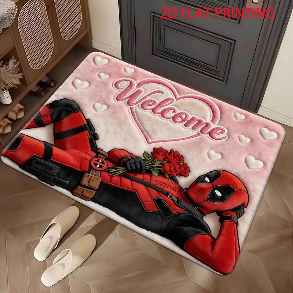 1 tappetino da esterno stampato in 2D con Deadpool di Marvel, adatto per soggiorni, camere da letto, cucine, corridoi e bagni.