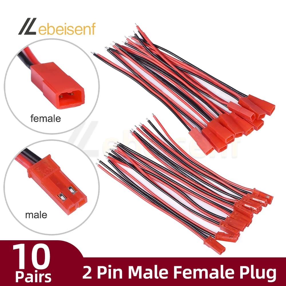 10 pairs male female connector JST plug copper cable 2 pin for RC BEC battery adapter DIY helicopter FPV Drone Quadcopter