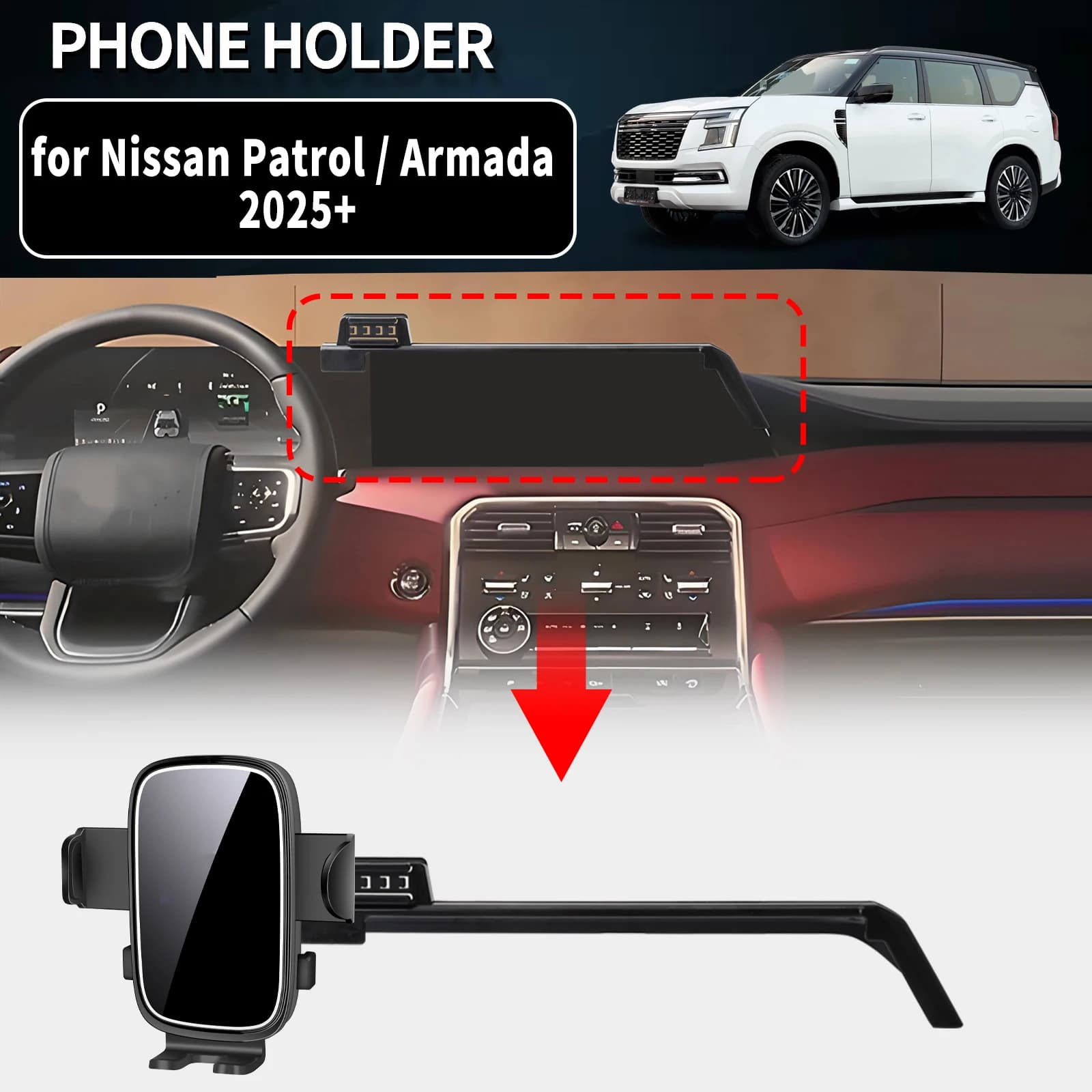 for Nissan Patrol / Armada Y63 2025 2026 2027 LHD Auto Phone Holder Mount GPS Navigation Bracket Stable Car Accessories
