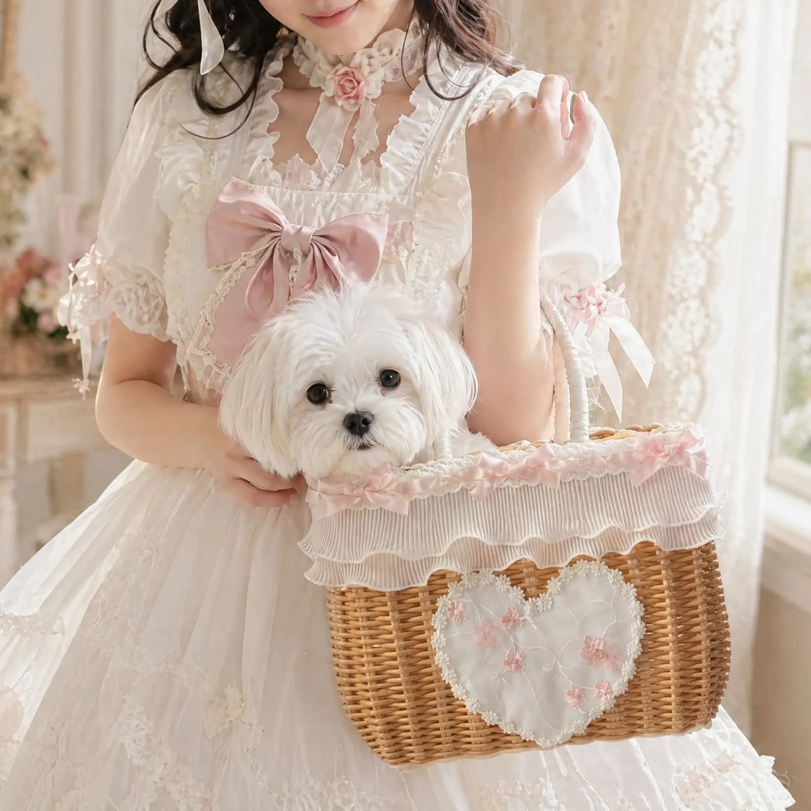 Pet Cat Bag Owner Wind Heavy Industry Weaving Pet Outing Flower Basket Outing Handbag Small Animal Carrier