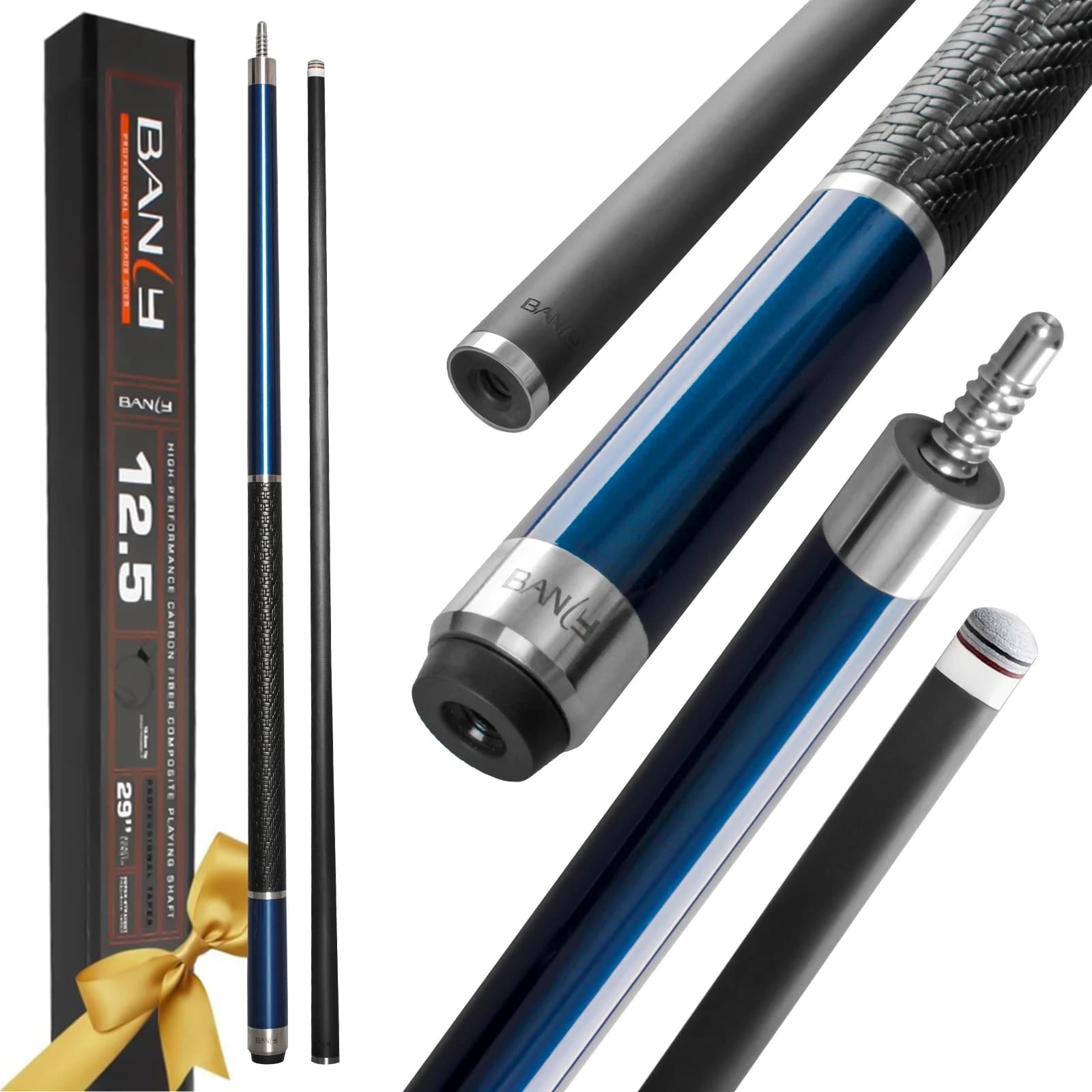 Banly Carbon Fiber Pool Cue Stick - Billiard Pool Stick for Adults, Low Deflection Pool Stick with Metal Ring Professional Cue Stick with Box Case