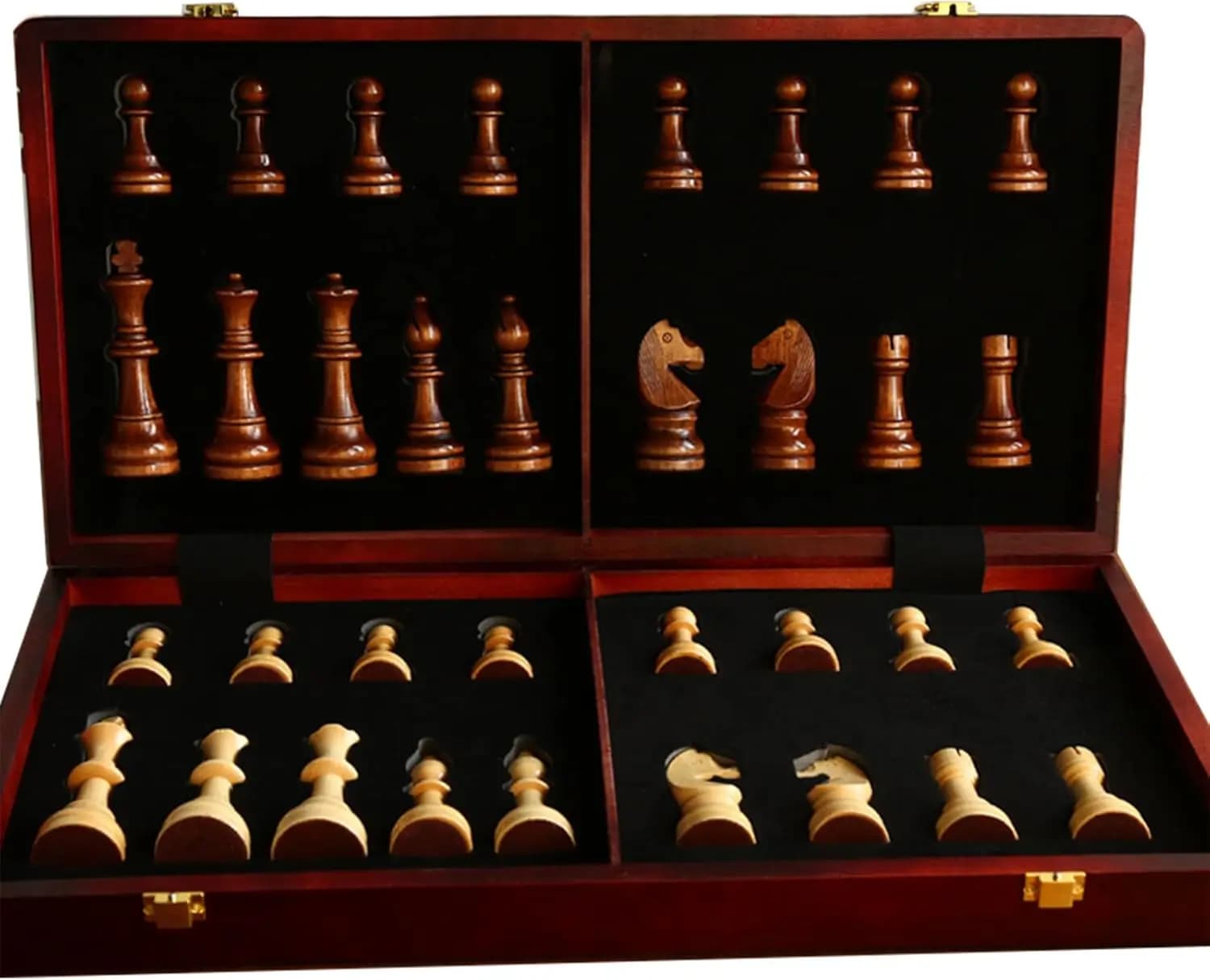 Set di Scacchi in Legno di Noce Massiccio da 20 Pollici, Re Alto 4,25 Pollici, Scacchiera Pieghevole con Vano Portaoggetti, 2 Regine Extra