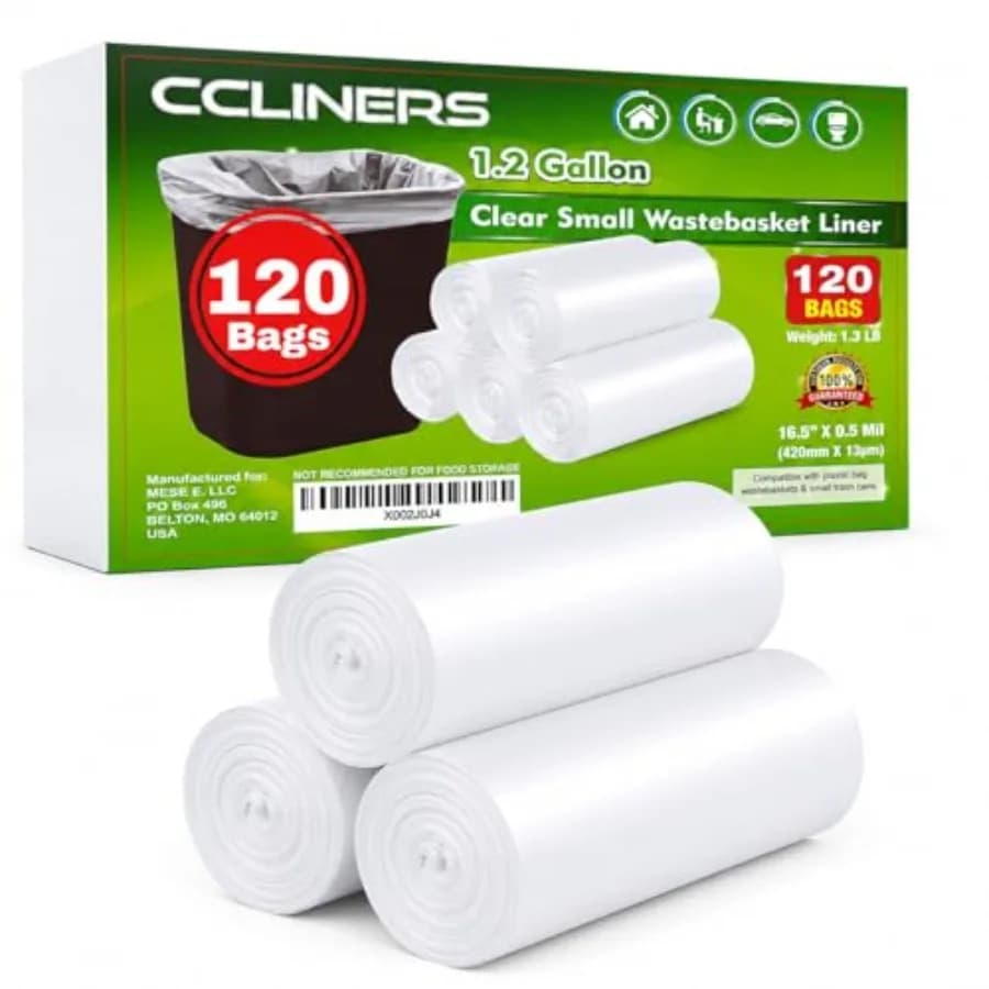 1.2 Gallon 120 Clear Small Trash Bags Bathroom 1 Gallon Garbage Bags Plastic Wastebasket Mini Trash Bags Can Liners for Home an