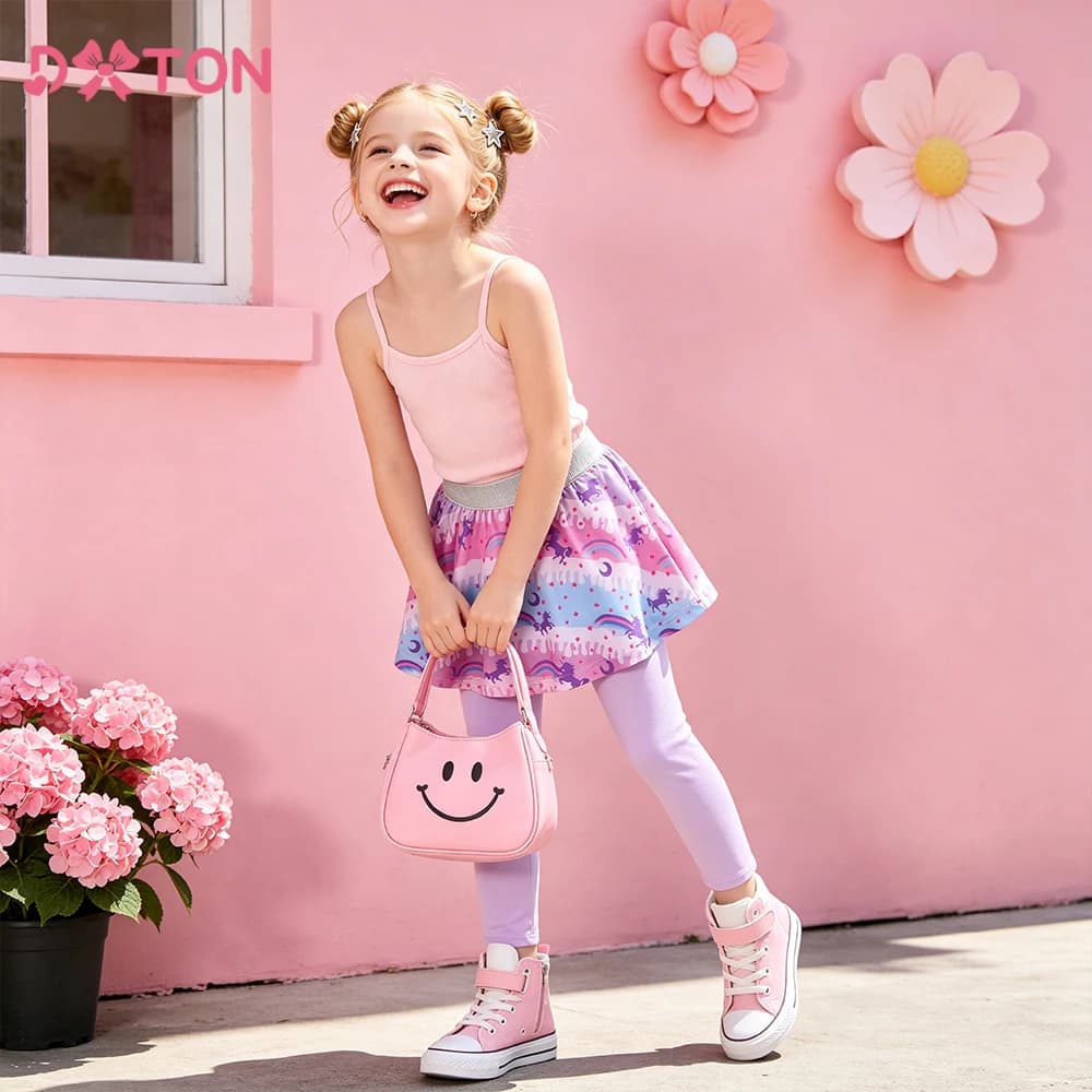 DXTON Kids Pants Leggings 2 Fake Pieces Girls Cotton Trousers Patchwork Skirts Cartoon Toddler Pencil Pants Four Season Clothes