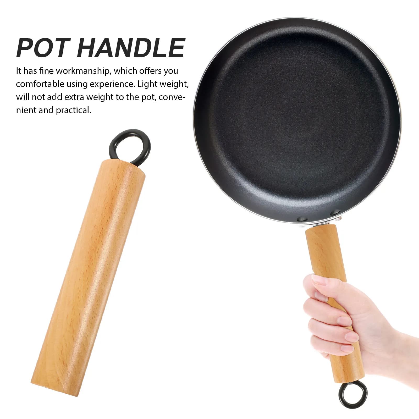 2Pcs Anti-Scald Wooden Pot Handle Replacement Easy Install Remove Heat Resistant Sturdy Kitchen Utensil for Frying Pan Wok Milk