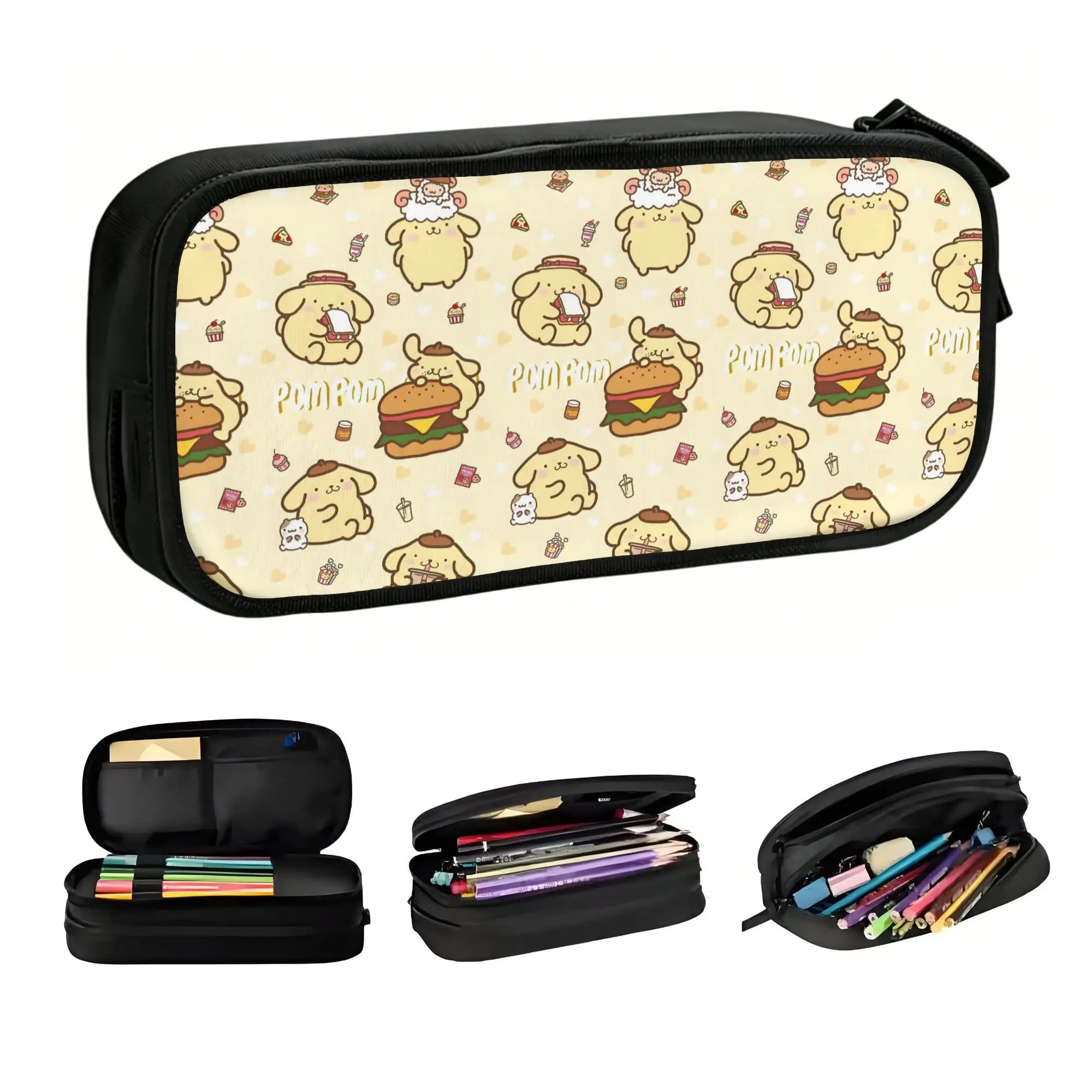 Kawaii P-Pompompurines Pencil Case for Unisex Custom Dog Cartoon Large Capacity Pen Box Bag Stationery