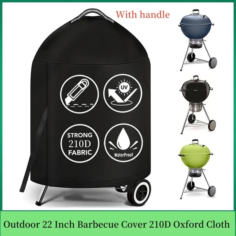 210D BBQ Cover With Handle,Outdoor Anti-Dust Waterproof Oven Cover Heavy Duty Grill Cover BBQ Charcoal Grill Protective Cover