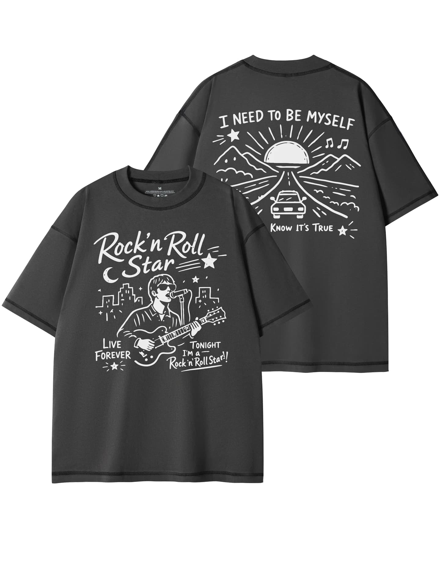 Band Retro Portrait American Street Design Loose Cotton round Neck Short Sleeve T-Shirt Breathable Comfortable Unisex S...