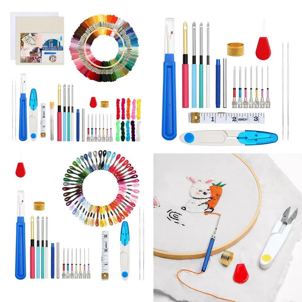 Kit Punch Needle Fai da Te per Ricamo, Set di Strumenti per Cucito con Ditali per Principianti