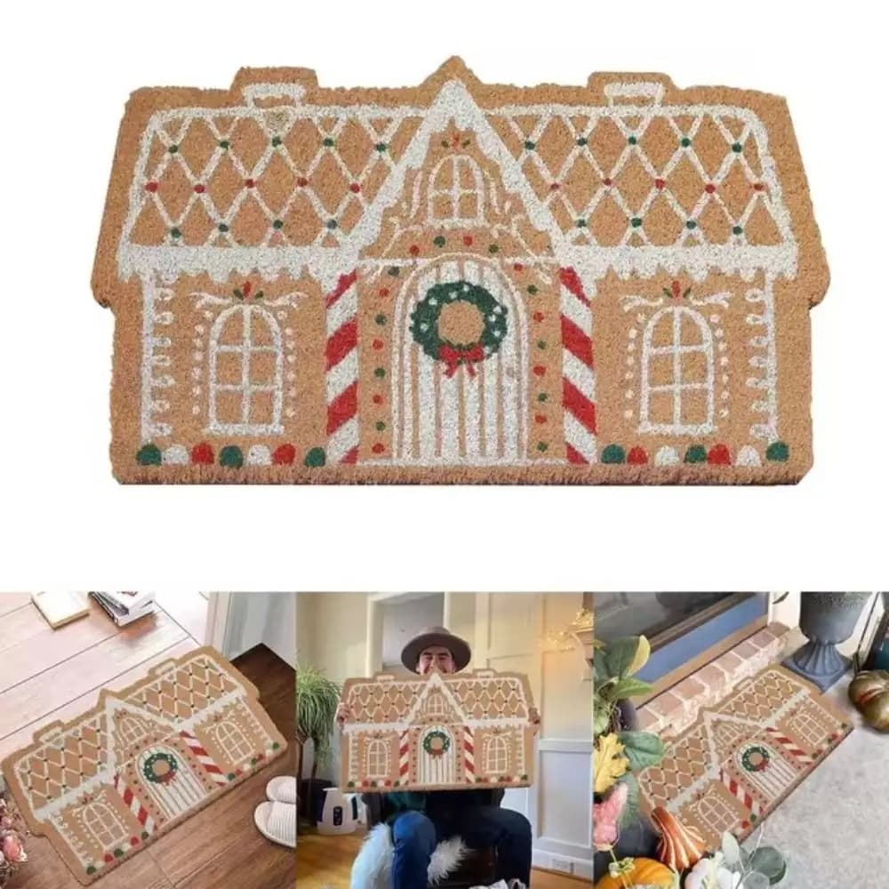 Tappeto natalizio alla moda dei cartoni animati Tappeto da cucina per casa di pan di zenzero a forma di palazzo antiscivolo Tappetino natalizio Decorazione natalizia