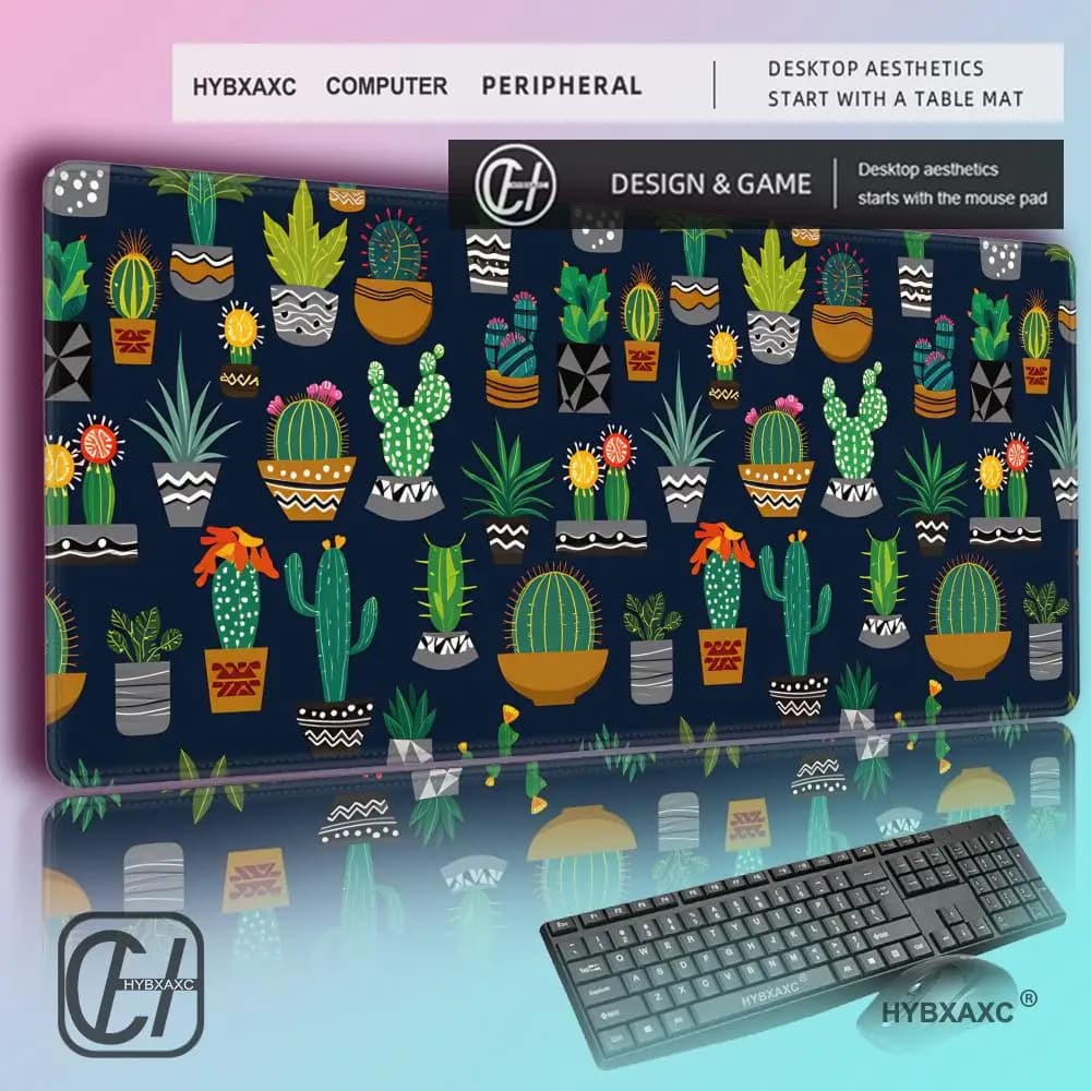 Tappetino per mouse HYBXAXC con design a cactus, tappetino da gaming in gomma per laptop, monitor, scrivania, mini PC, per giocatori, ufficio e lavoro