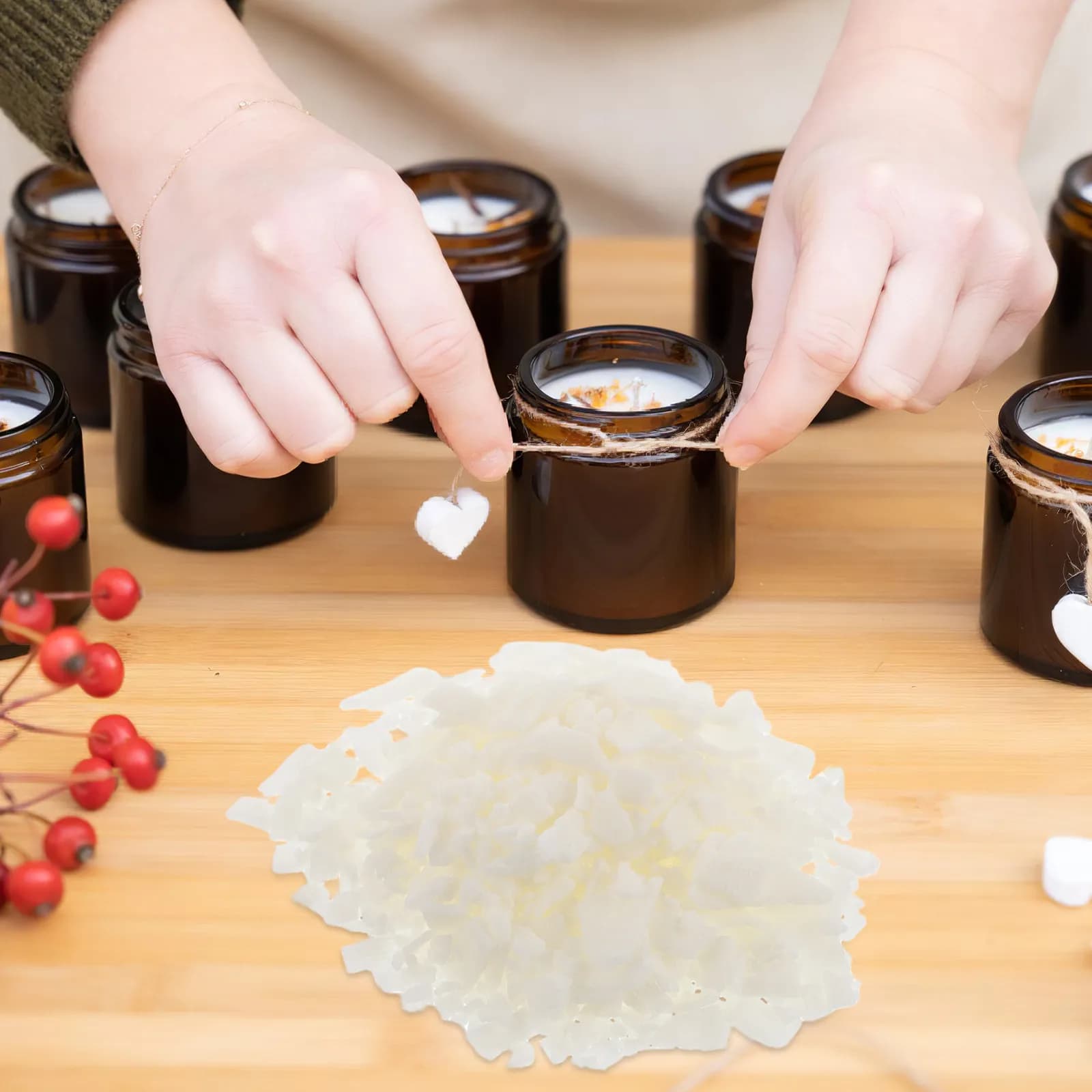 Cera di Soia in Scaglie 100G, Materiale Naturale per la Creazione di Candele Fai-da-Te, Cera Profumata per Principianti