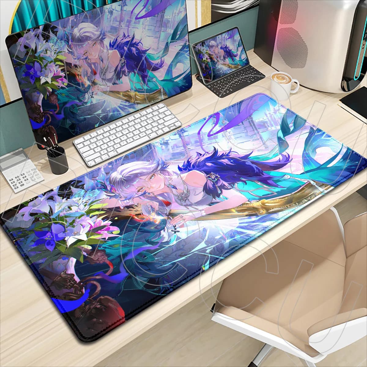 Tappetino per mouse XXL HD in gomma Yao Guang Honkai Star Rail, tappetino per tastiera da gaming e ufficio, antiscivolo, accessori per PC, tappetino da scrivania.