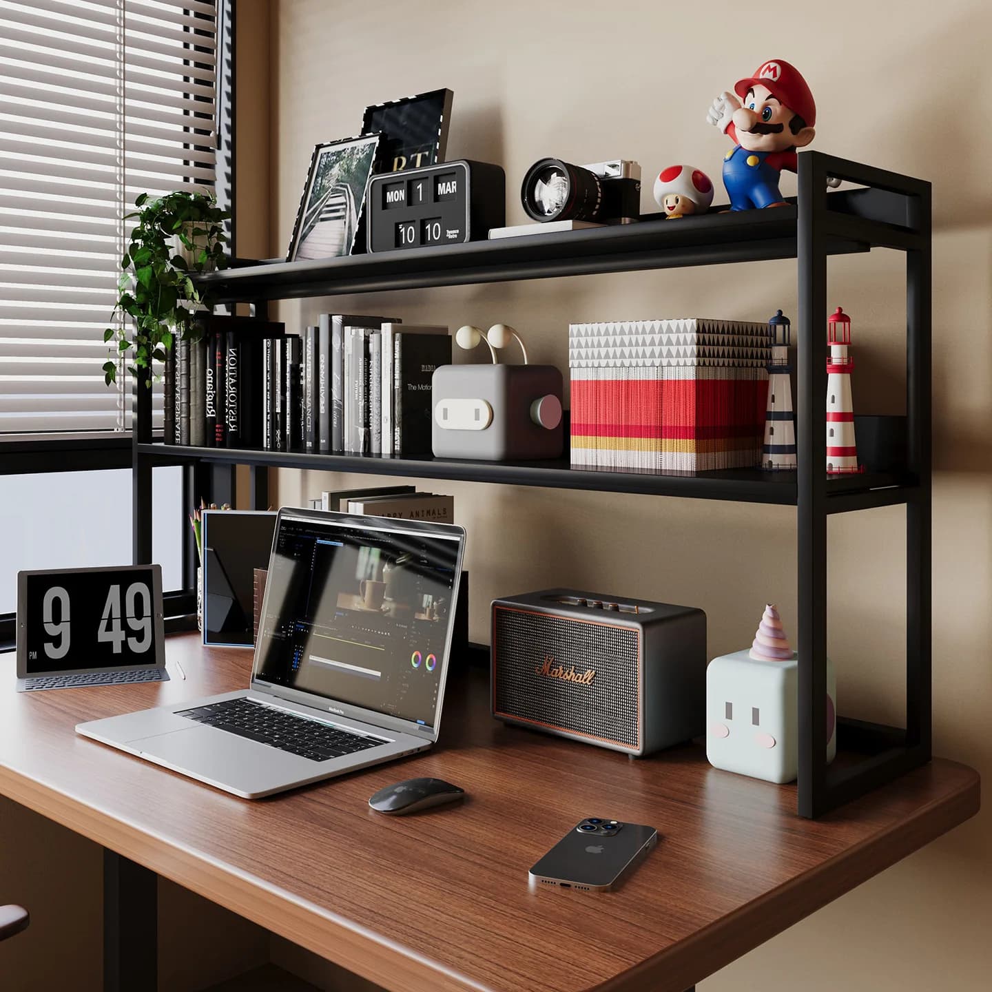 Desk Shelf Organizer 3-Tier Vertical Bookshelf Desktop Storage Rack for Office/Home/Study Space-Saving Corner Shelf