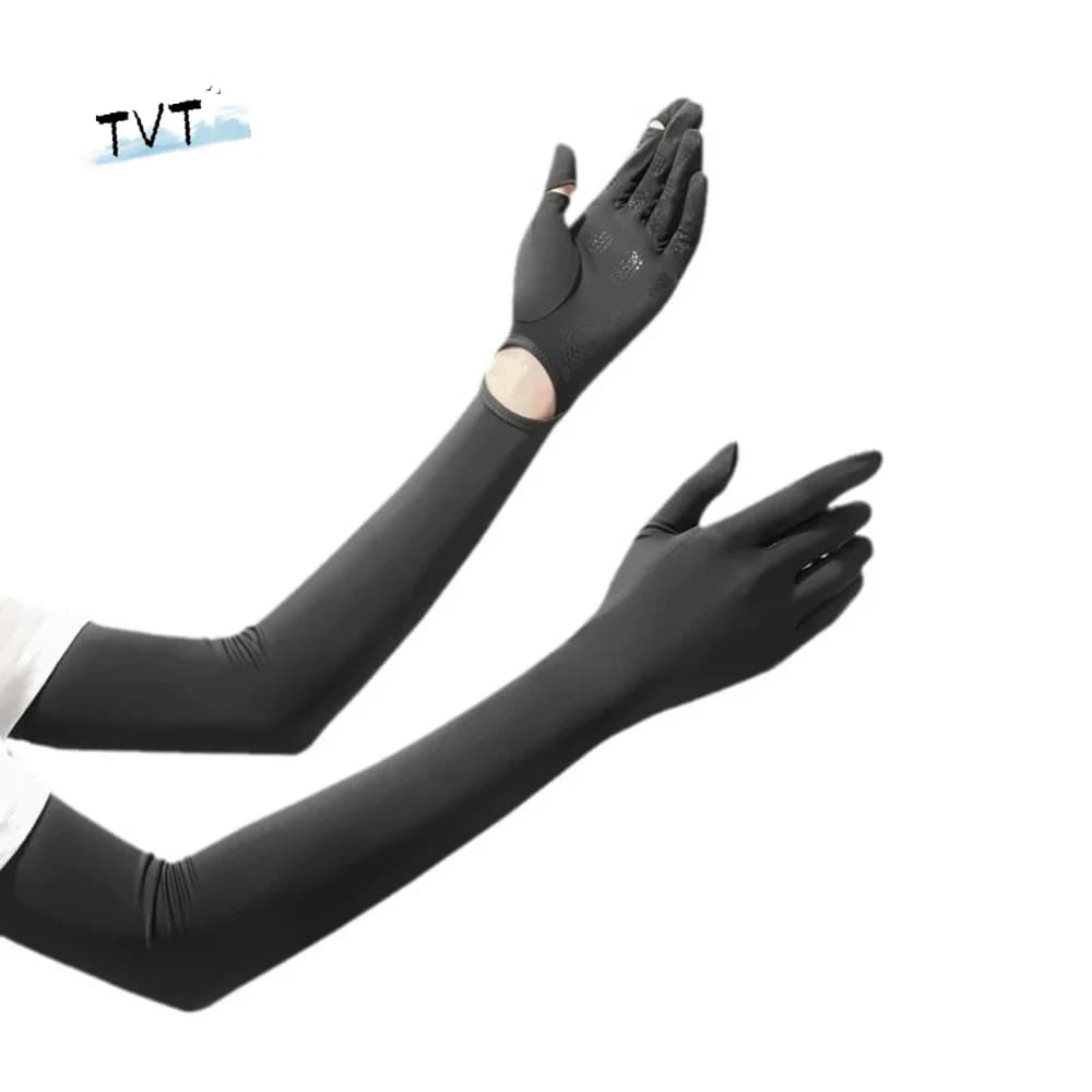 Unslip Solid Color Long Sleeve Gloves with Solar Protection, Cooling Elastic Sleeves in Ice Silk for Cycling