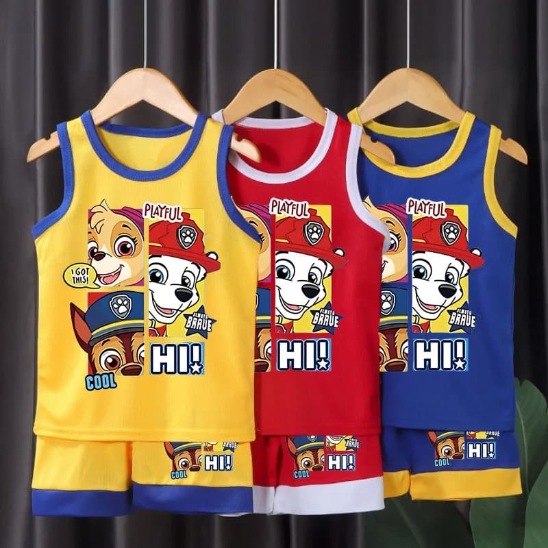 PAW Patrol Cartoon stampato per bambini set di vestiti sportivi in rete ad asciugatura rapida ragazzi vestiti da basket set di gilet traspirante per ragazze