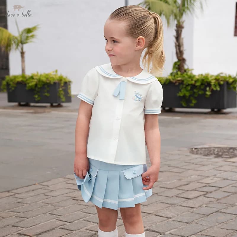Dave Bella Set gonna a pieghe per bambini Set estivo per bambini in due pezzi Set casual dolce e carino per bambini in stile college Party DB 2252114