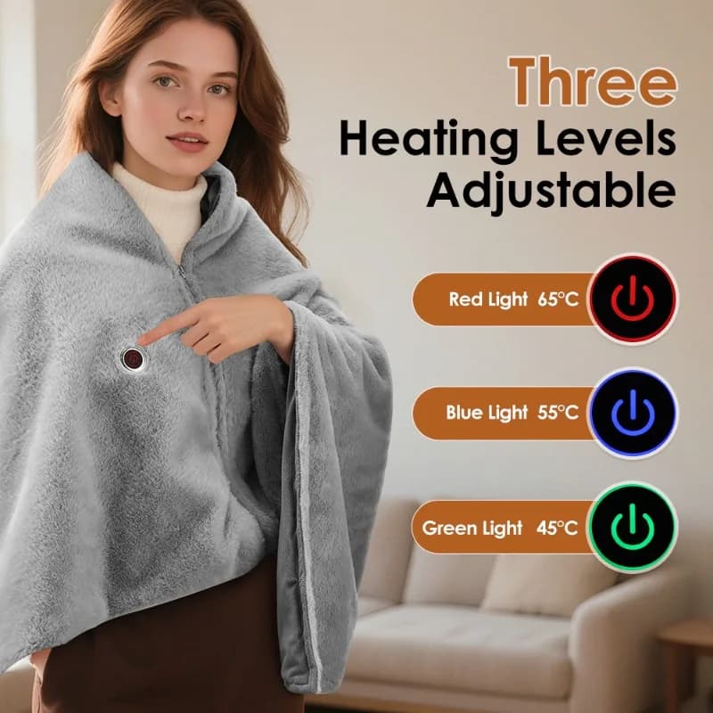 USB Heated Shawl Blanket Portable Electric Wrap Adjustable Temperature Soft Washable Heating Cover for Office Travel