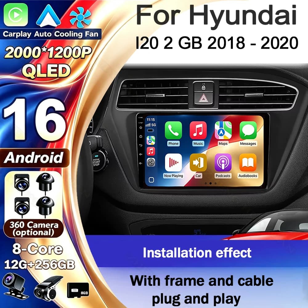 Android 16 For Hyundai I20 2 GB 2018 - 2020 CarPlay Android Auto Car Radio Stereo GPS Navigation Multimedia Player Wireless WIFI