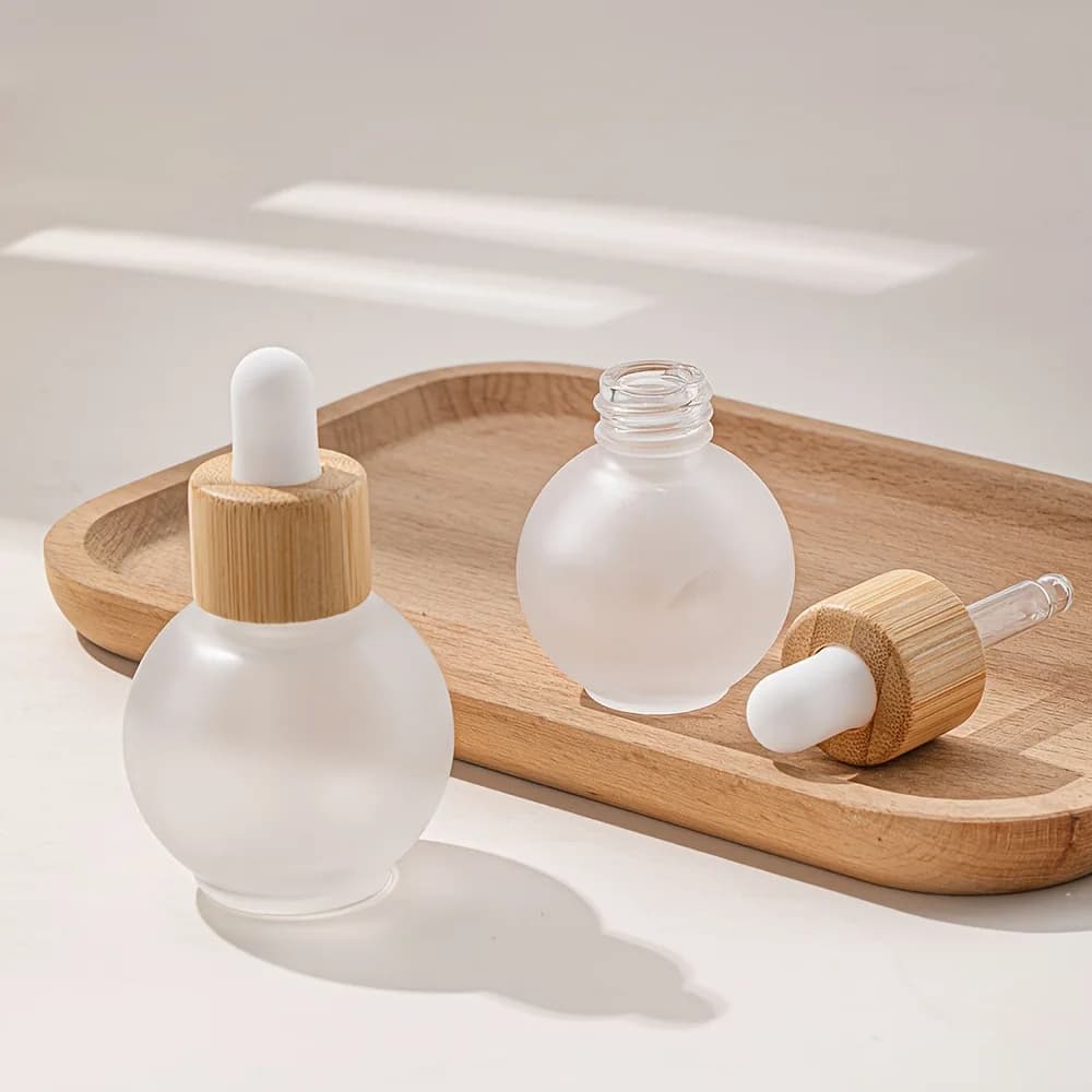 1PC 20ml/30ml Mini Dropper Bottles Glass Empty Essential Oil Aromatherapy Diffuser Bottles Natural Bamboo Wood Cap Bottles