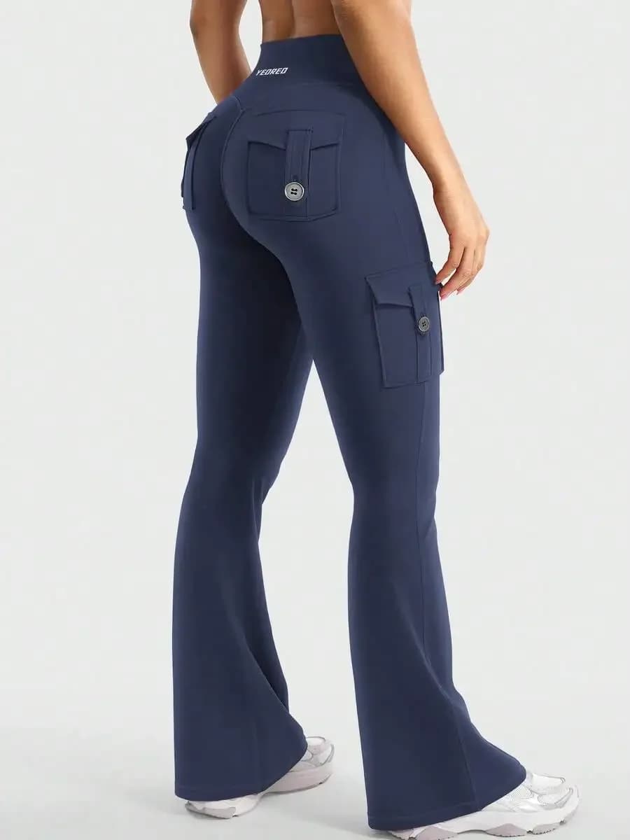 Leggings a Vita Alta con Tasche e Gamba Svasata per Donna, Pantaloni da Yoga e Allenamento