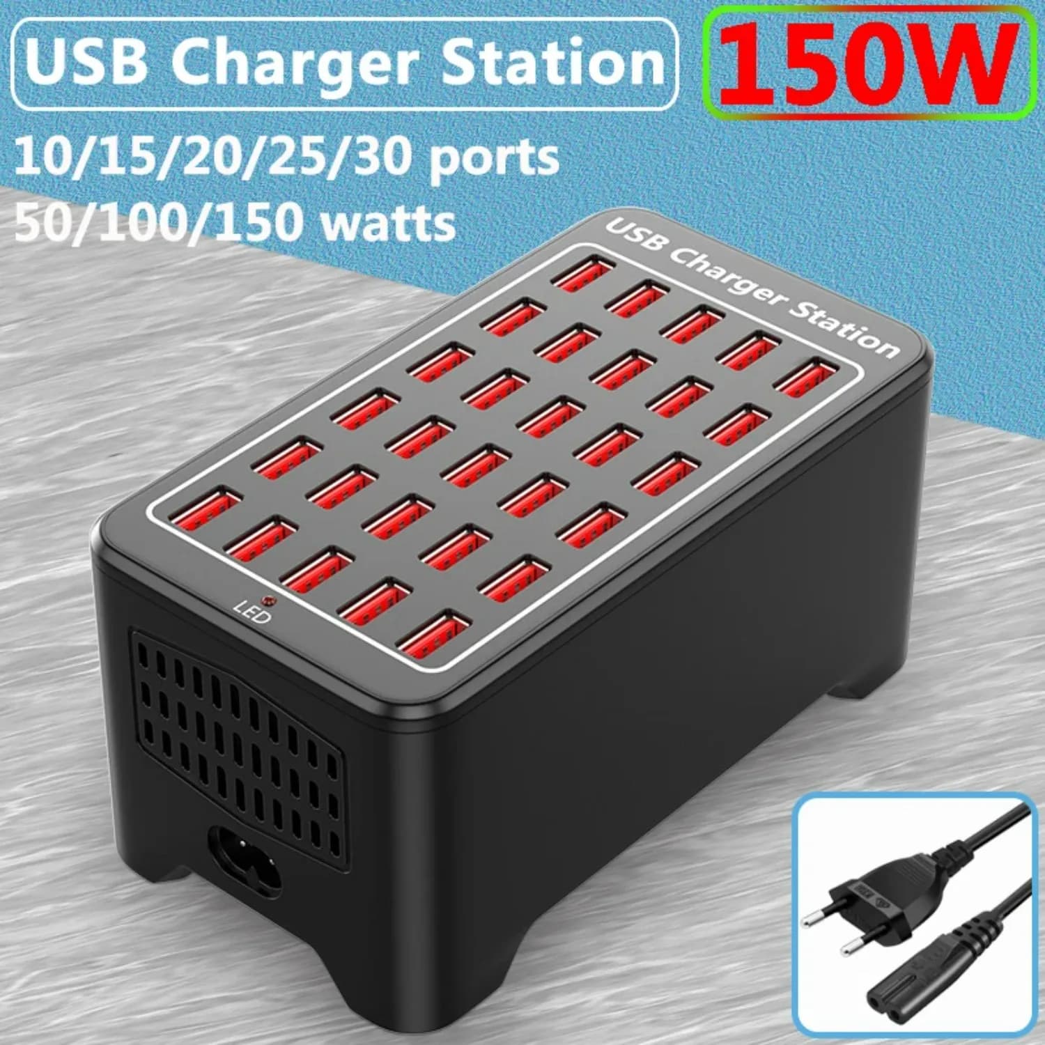 Caricatore USB 10/20/25/30 porte HUB 150W Stazione di ricarica rapida da tavolo universale da parete Dock per adattatore di alimentazione per telefono cellulare