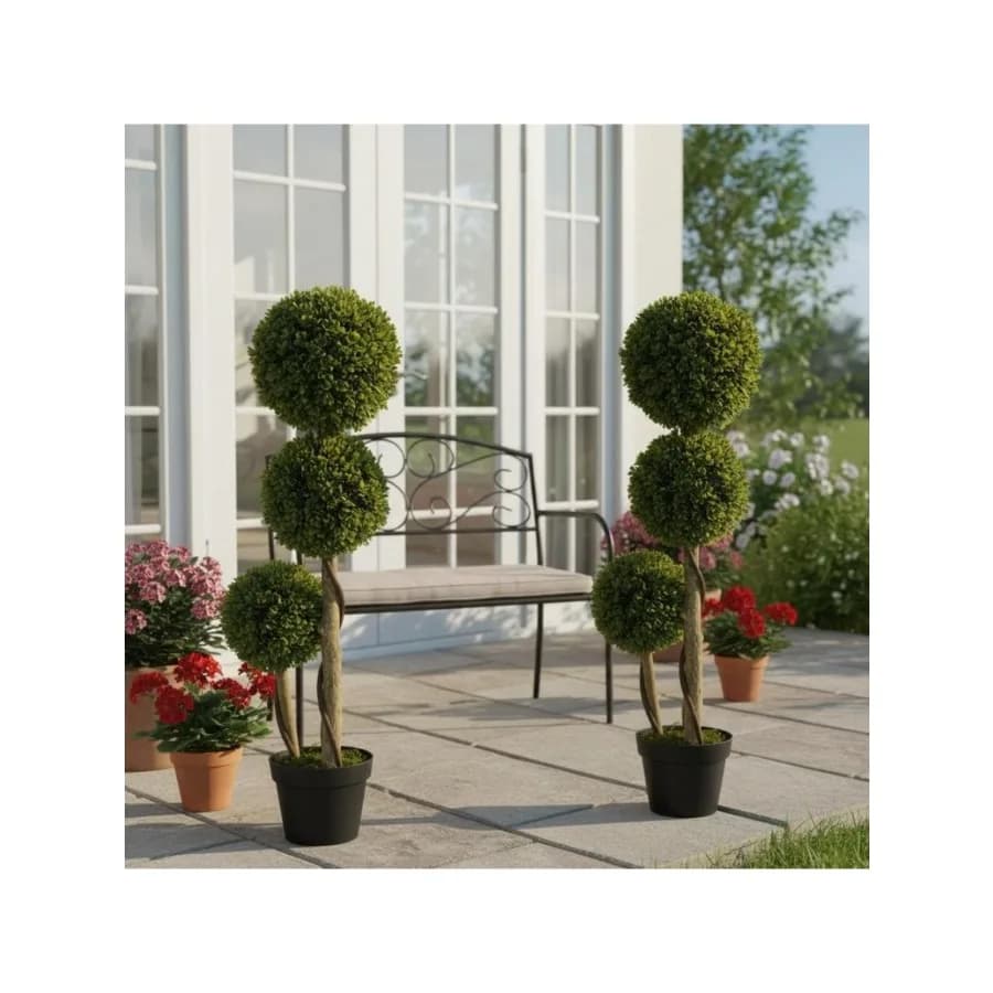 Alberi Artificiali Decorativi, Palle di Bosso in Vaso, Piante Finte per Arredamento Interno ed Esterno, 90 cm