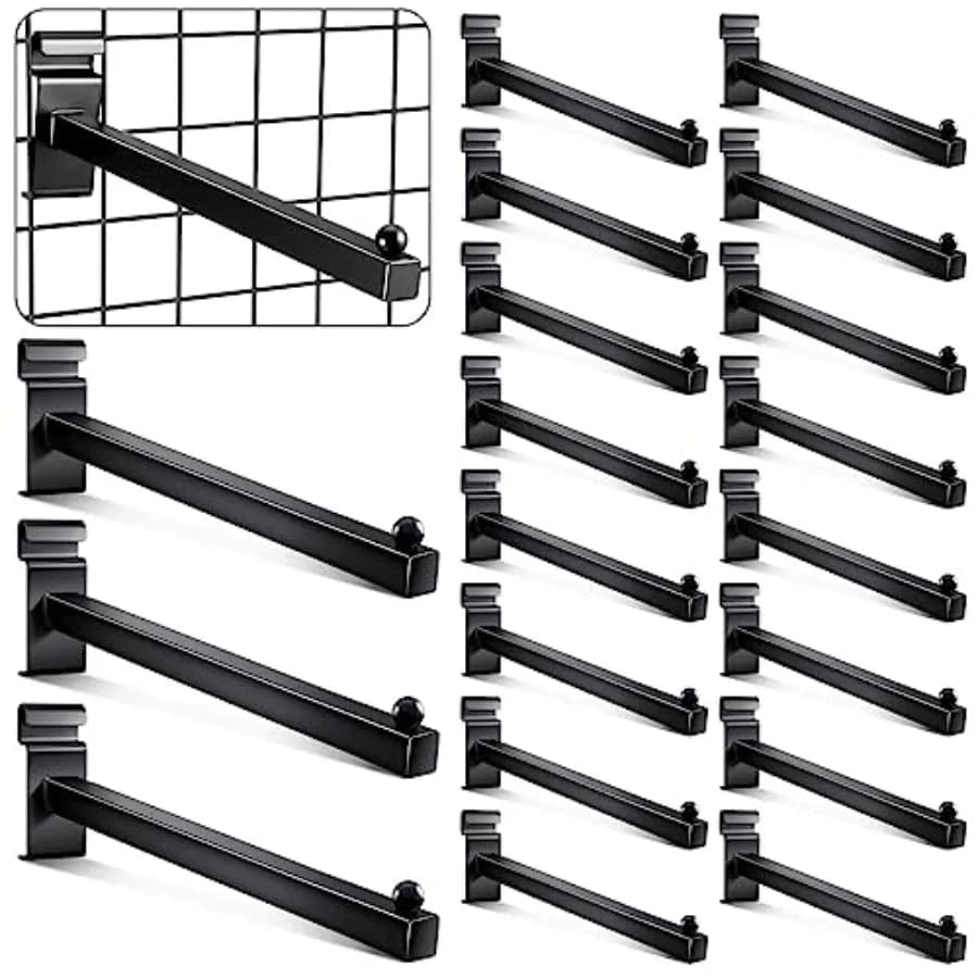 Ganci per pareti a griglia Ganci da parete a griglia da 12 pollici Ganci per pioli da esposizione Accessori da parete a doghe per pannelli metallici Scaffale Nero20 pezzi