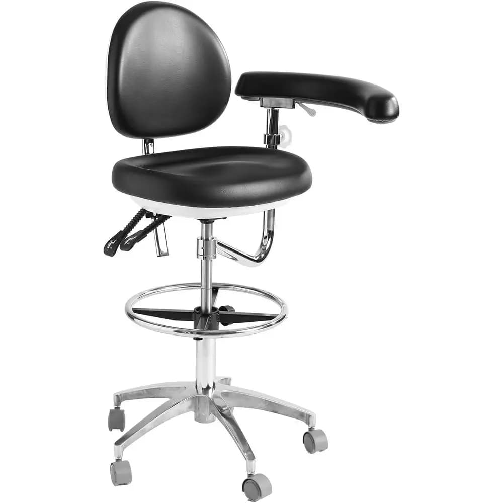 Sedia per Assistente Medico Dentale con Bracciolo Girevole, Sedia Medica Rotante Ergonomica con Supporto Lombare, Sgabello per Dentista