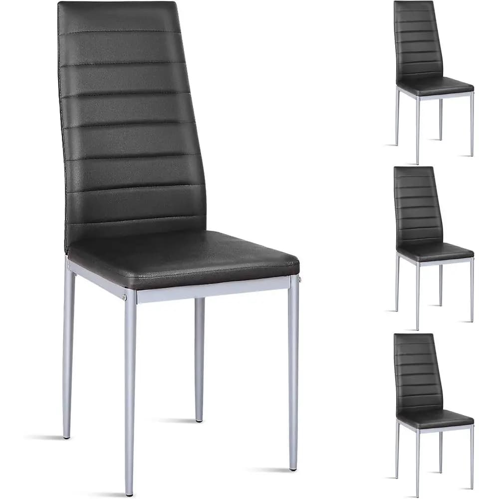 Set di 4 Sedie da Pranzo Imbottite con PVC Impermeabile, Gambe in Metallo e Piedini Antiscivolo per Soggiorno/Sala da Pranzo