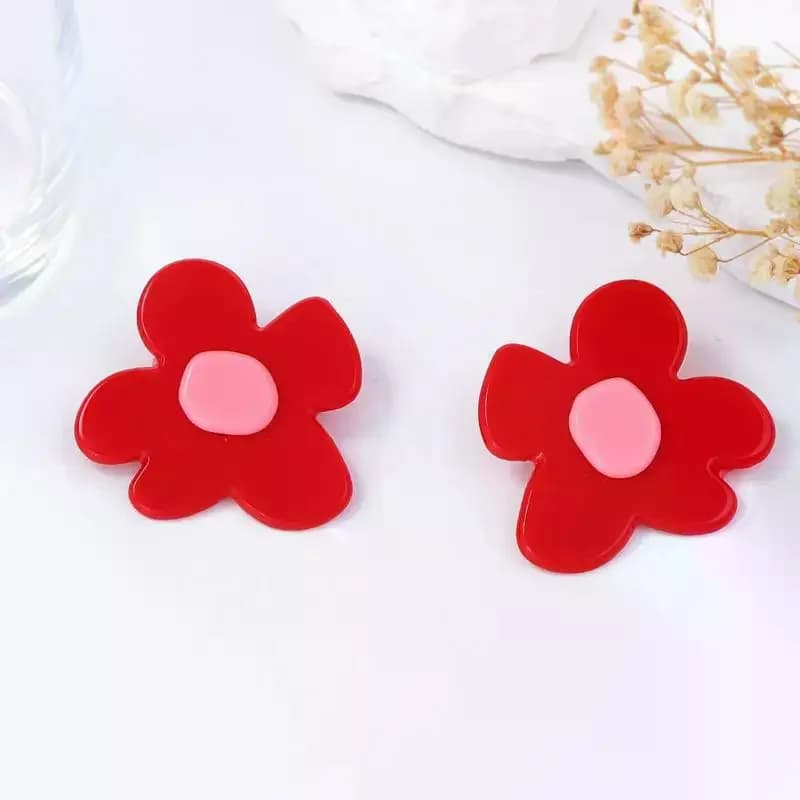 Orecchini a fiore grande in acrilico rosso alla moda per donne e ragazze, gioielli minimalisti con ciondoli per le vacanze estive, idea regalo