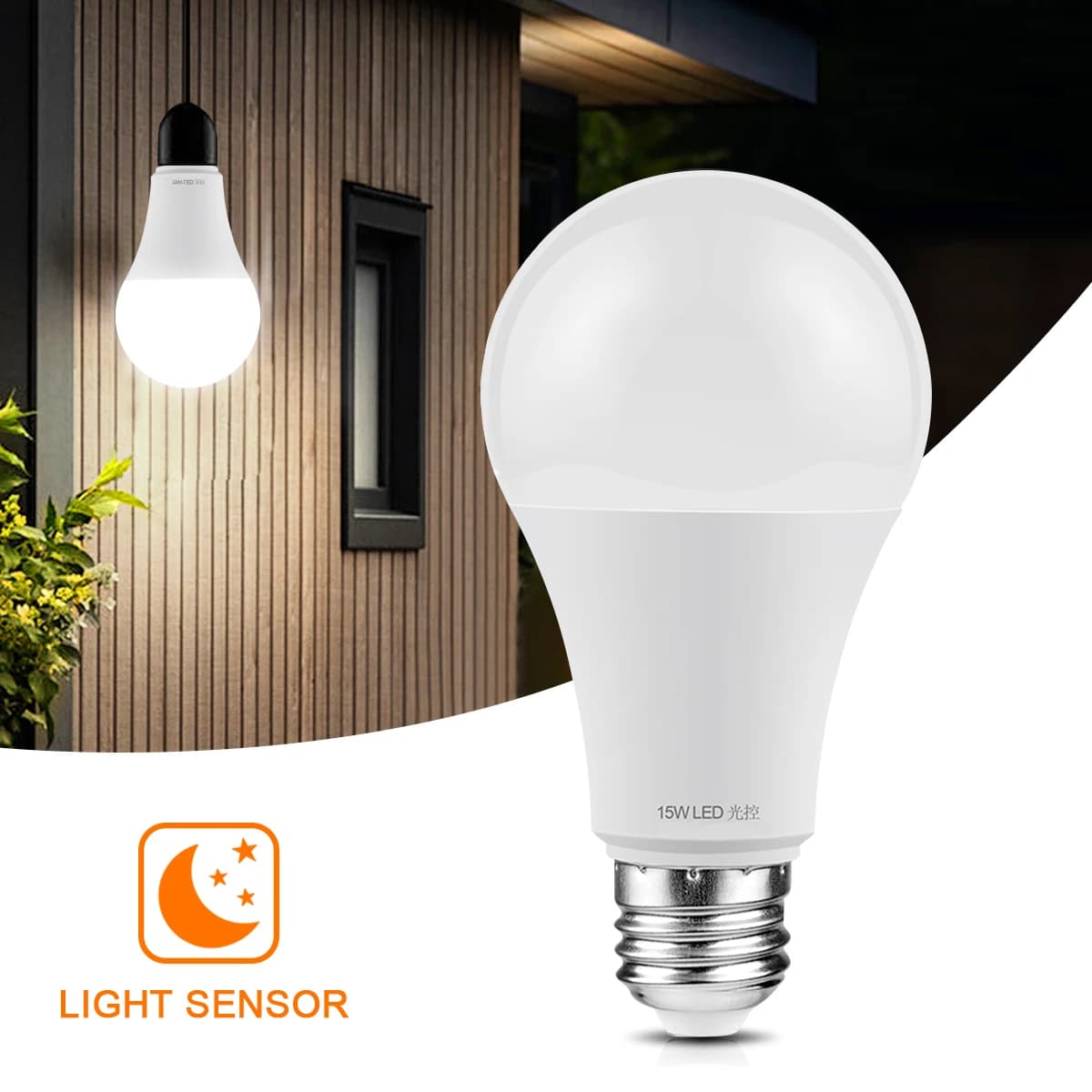 LED Dusk To Dawn lampadina 12W 15W E27 sensore luce esterna AC 110V 220V lampadina notturna con sensore di luce Auto ON/OFF Smart Lamp