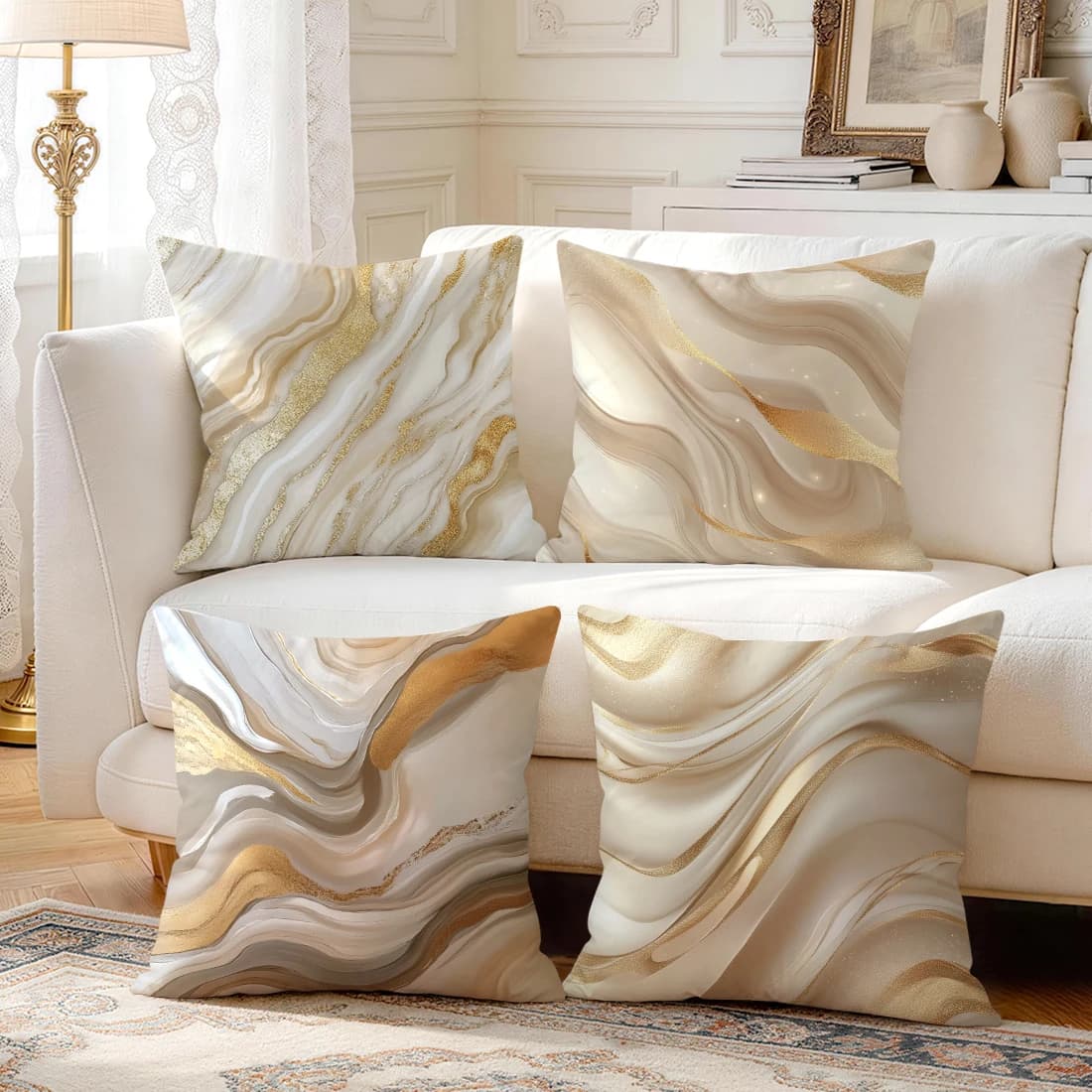 1pcs/4pcs Beige Golden Marble Cushions Pillowcase Polyester Cushion Cover Throw Pillow Pillowcover Home Car Sofa Decor