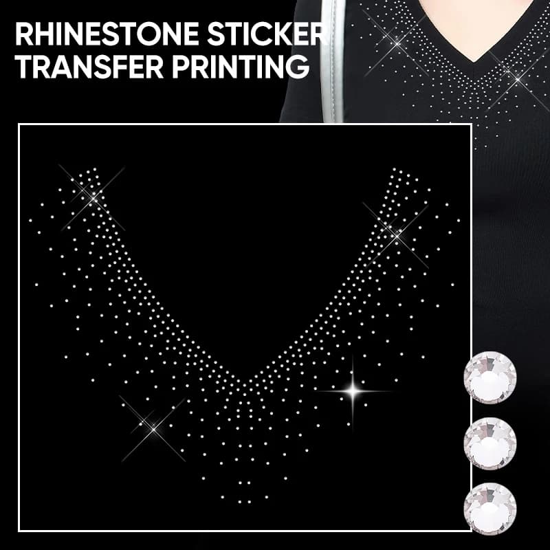 QIAO 1/2/4/6Pcs V-Neck Glitter Hot Fix Rhinestone Transfer Stickers - Easy Peel Iron On Vinyl for DIY Clothing, T-Shirts Decor