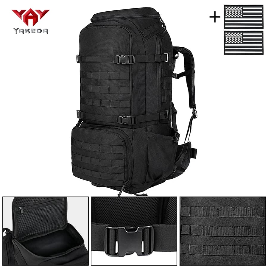YAKEDA 70L Outdoor Large Capacity Backpack Adventure Equipment Storage Bag Expandable MOLLE Ribbon Backpack