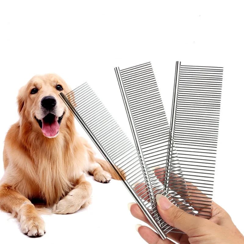 Pettine per toelettatura per animali domestici in acciaio inossidabile per gatti e cani Strumento per massaggio per la depilazione 3 dimensioni Accessorio per la pulizia dei peli degli animali domestici