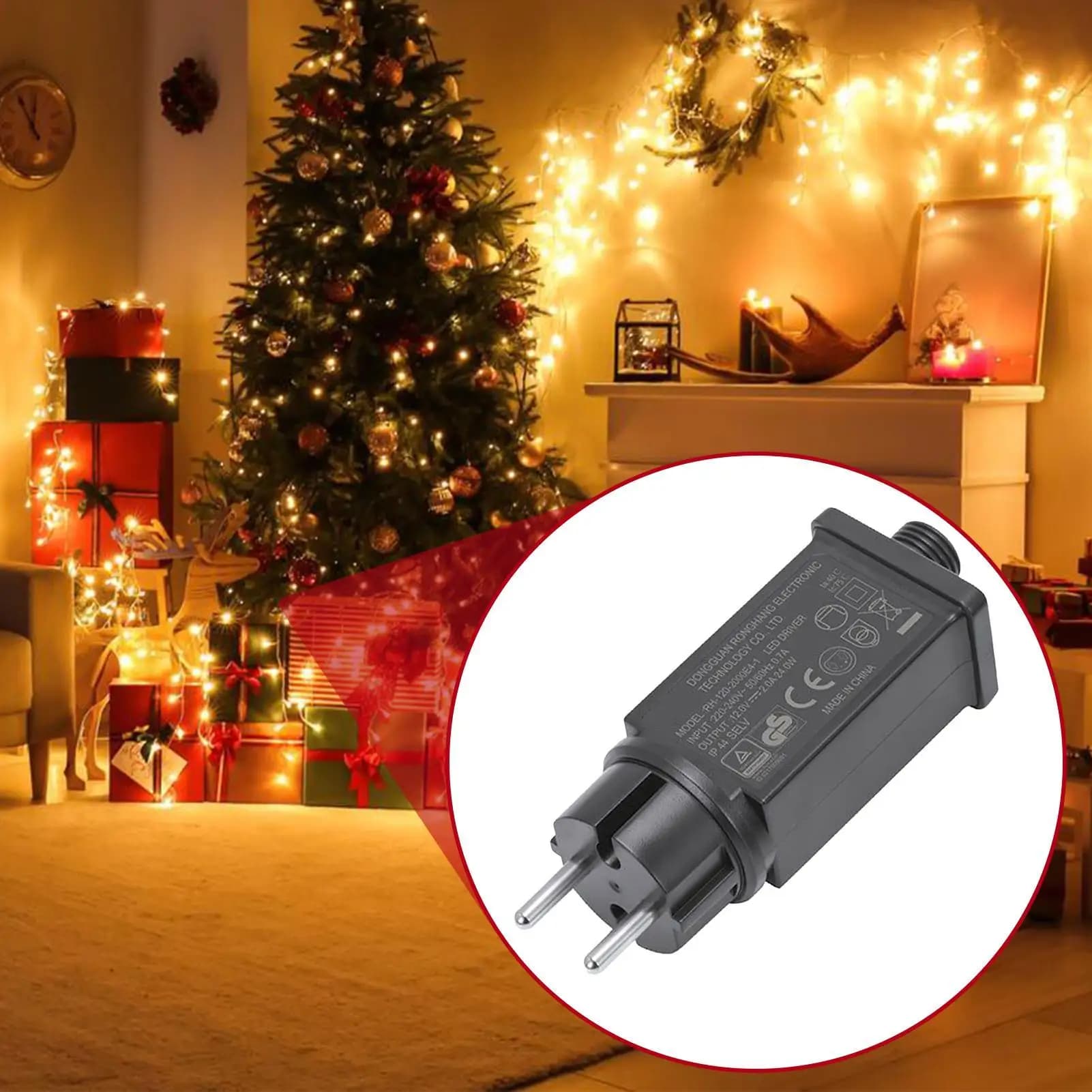 Adattatore di alimentazione per luce a LED 12V Spina UE Adattatore di alimentazione per lucine IP44 Trasformatore impermeabile per gonfiabili Vacanza all'aperto