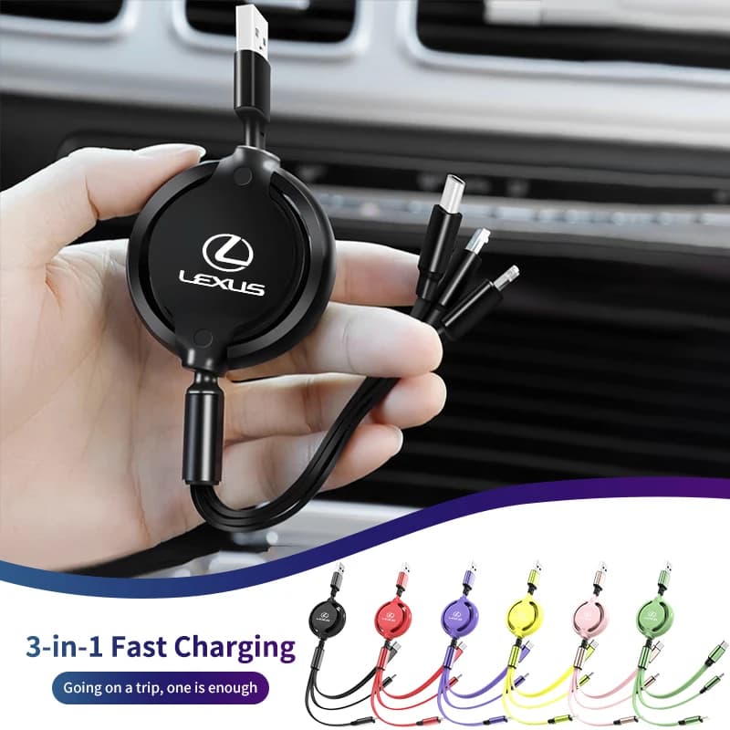 Car 3-in-1 Charger Data Cable Type C USB Interface Charging Line Interior For Lexus CT ES GS NX IS250 CT200h IS300h ES300h RX400